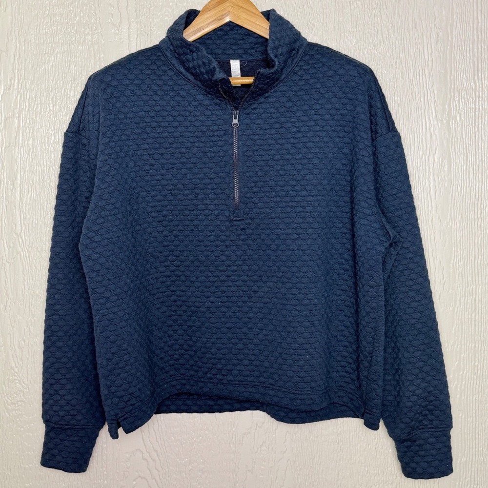 Z by Zella Navy Blue Quilted Quarter Zip Pullover Sweatshirt Mock Neck Large